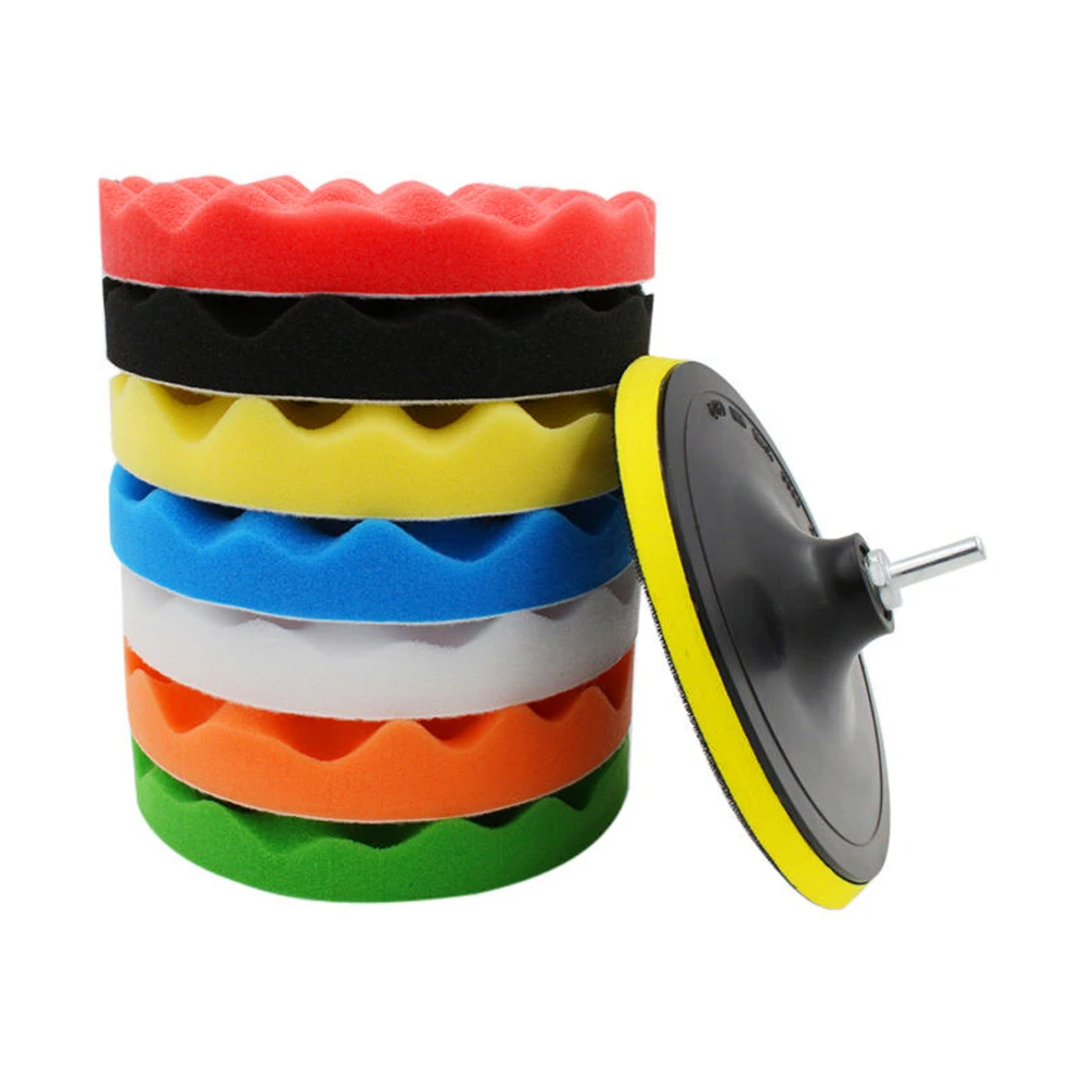 

10pcs 5 inch Washable Sponge Polishing Buffing Waxing Pad Kit For Car Polisher Buffer With Drill Adapter Car Cleaning Tool
