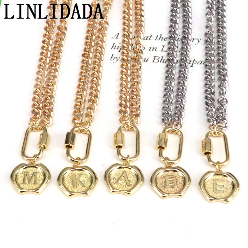 

5 шт. Подвески золотого цвета с буквами, ожерелье 26 инициальных подвесок, 6 мм широкая толстая цепочка, ожерелье с выбранными буквами