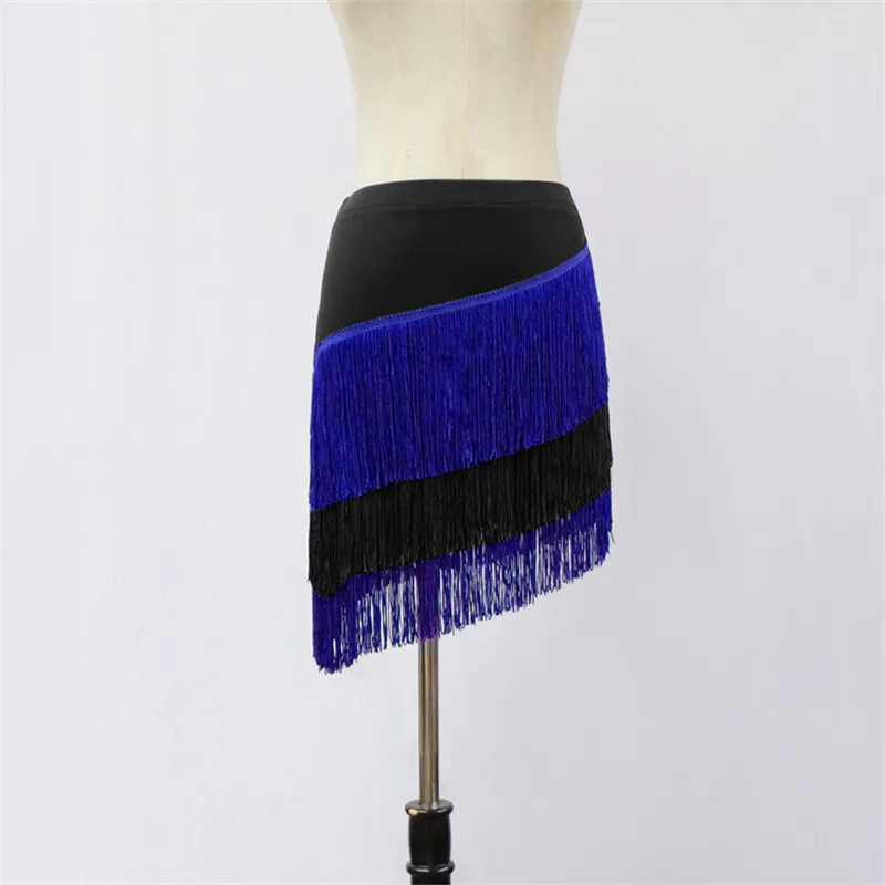 Black - Royal blue Юбка для латинских танцев для взрослых, Женская юбка большого размера, отделанный бахромой латинский, для девочек, Cha Rumba Samba, бахрома, сексуальная танцевальная одежда - Цвет: Black - Royal blue