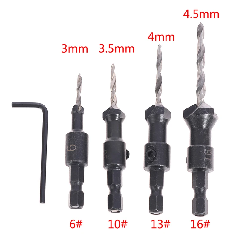 

Hex Quick Change Shank Countersink Tapered Drill Bits Cone Reaming Drill Bit Set Wood Woodworking Tools 3/3.5/4/4.5mm