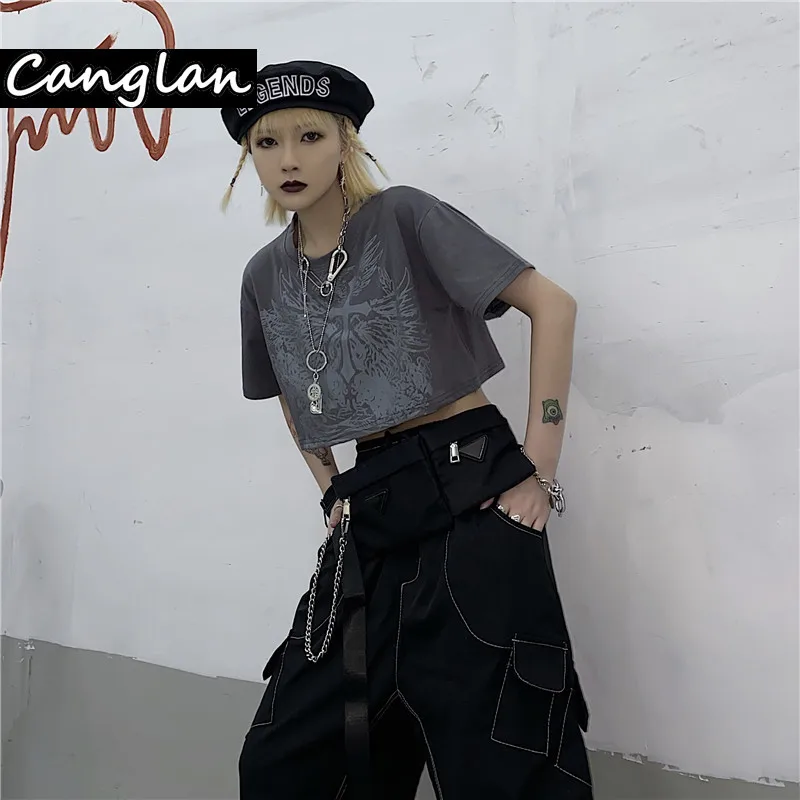 Кроп топ в готическом стиле женский Ulzzang футболка Корейском с графическим