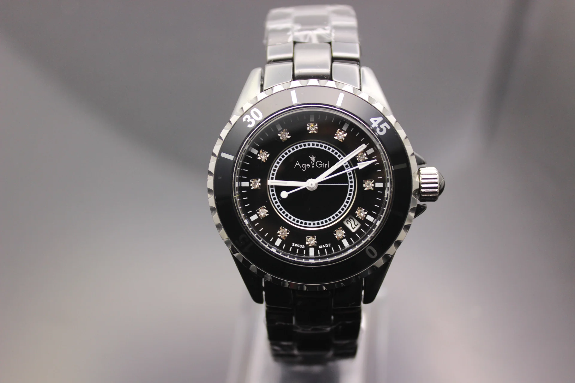 Новые мужские или женские брендовые черные/белые керамические часы кварцевые часы со стразами роскошные керамические часы