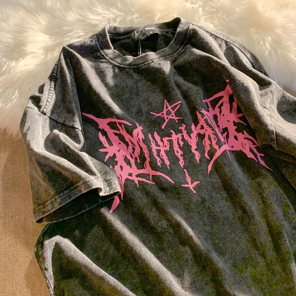 

y2k Gothic Hip Hop T Shirt Men/Women Harajuku Style Vintage Washed Oversized Tshirts Streetwear Funny Summer Casual T-shirts