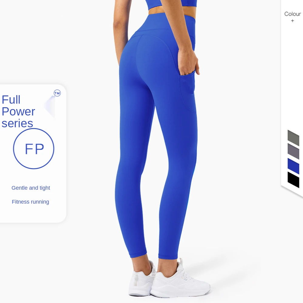 

2021FP high-strength naked lulu peach hip fitness pants European and American high waist tight pocket sports yoga pants women