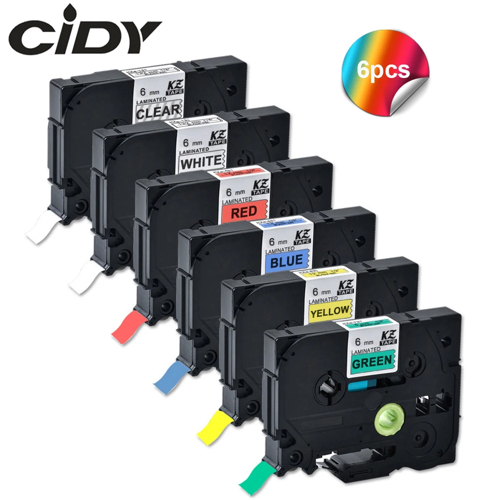 

Этикетка CIDY 6 шт 6 мм tze 211 совместимый принтер наклеек Brother P-touch ламинированная Этикетка ленты TZe-111 TZe-211 TZe-411 TZe-511 TZe-611 TZe-711 tze315