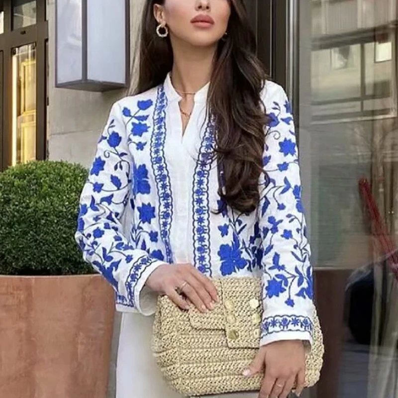 

ZXQJ Vintage Women Embroidery Loose Shirts 2021 Spring-Autumn Office Ladies Loose Floral Soft Cotton Shirt Girls Chic Tops Cute