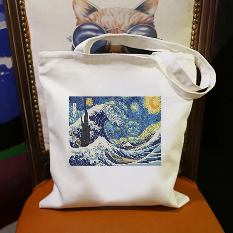 

Retro Abstract Starry Night Print One-shoulder Canvas Bag Harajuku Fashion Large-capacity Ladies Bag Shopping Bag