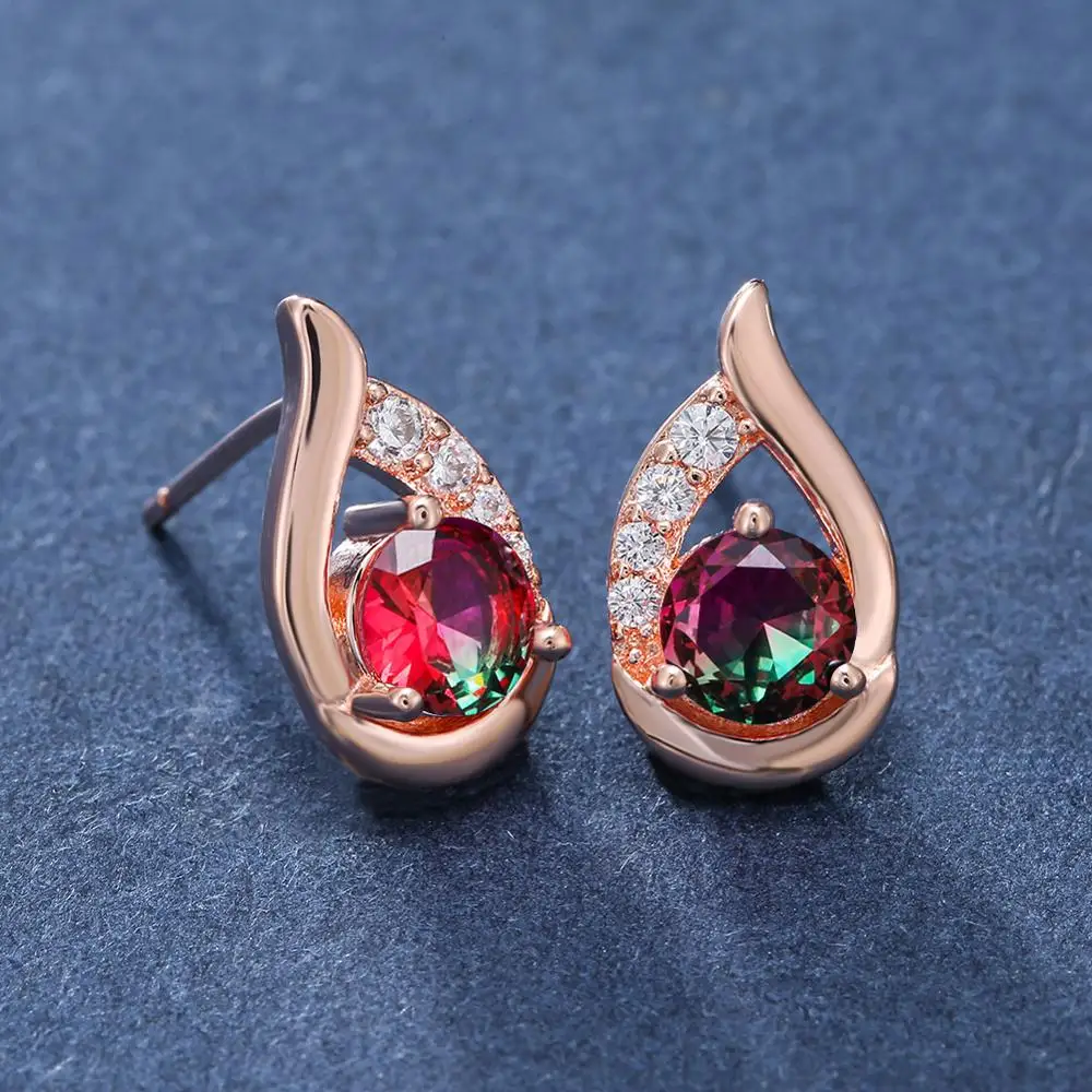 Серьги-гвоздики женские с радужным цирконием серебро 925 пробы/розовое золото |