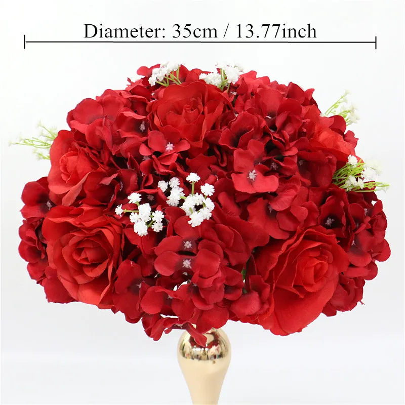 Red 35cm Индивидуальные искусственные Гипсофилы розы гортензии цветок шар украшения дома фестиваль свадебный обеденный стол дорога свинец Венок 1 шт - Цвет: Red 35cm