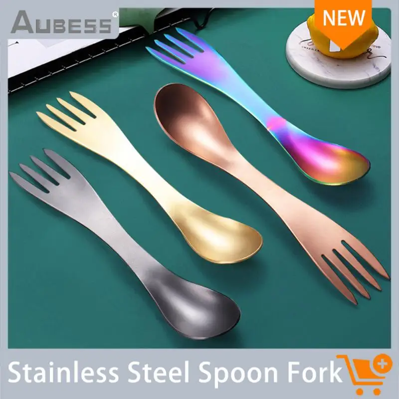 

Double-headed Dual-purpose Spoon Fork 304 Stainless Steel Cutlery Fork Spoon One Multifunctional Octopus Balls Dinnerware Sets