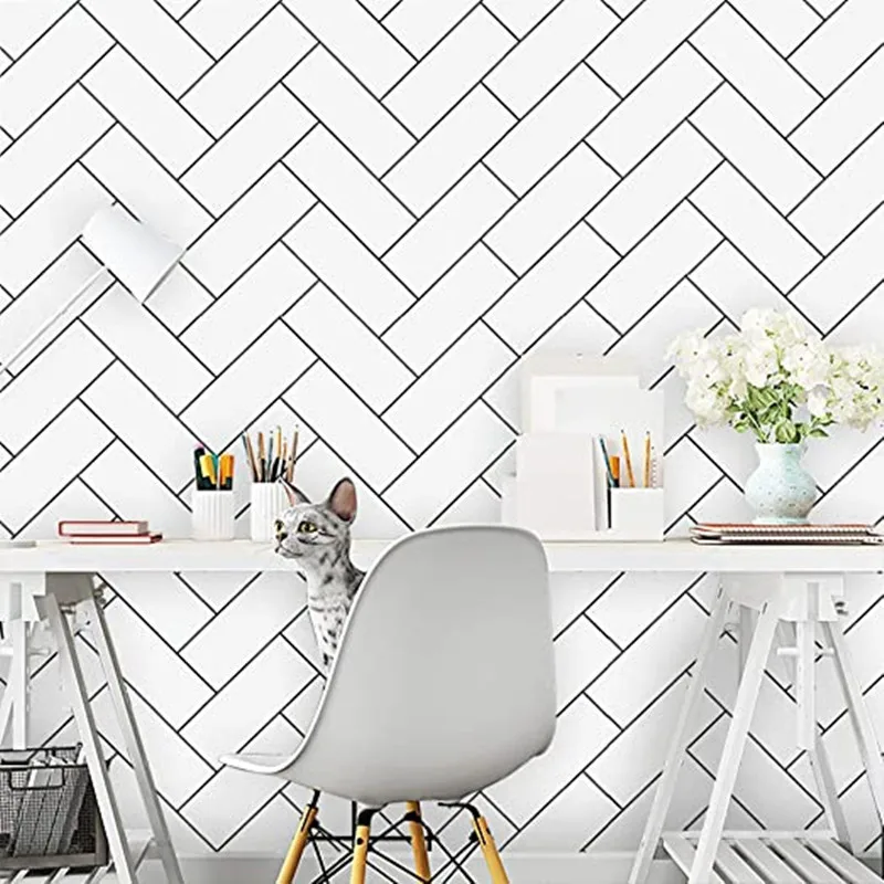 

Geometric Line White Paper Peeling Wallpaper Vinyl Removable Self-adhesive Wall Sticker Bedroom Wall For Home Decoration