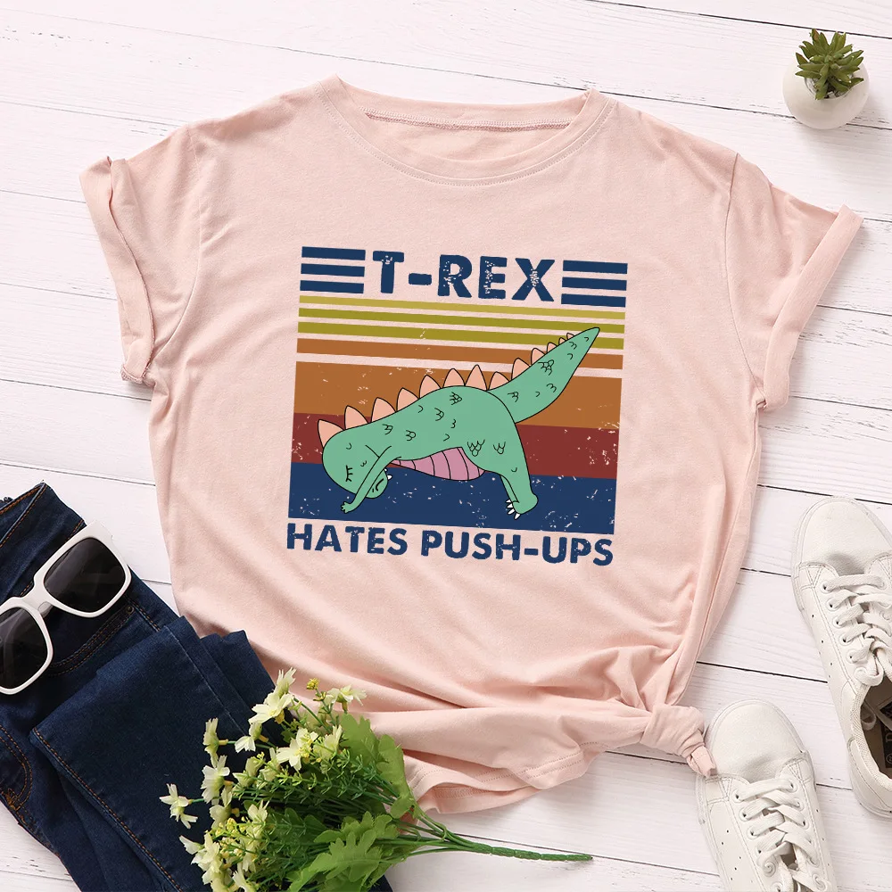 

Women T Shirt Summer Cotton Cartoon Dinosaur T-rex Print Short Sleeve TShirts O-Neck Casual Female Tops Graphic Tee