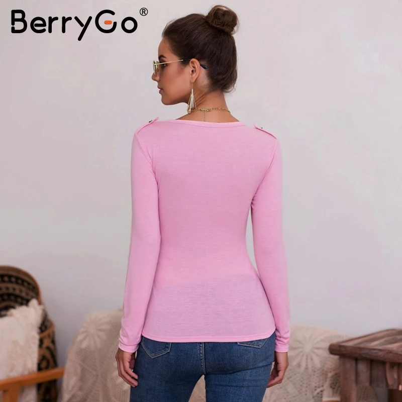 BerryGo сексуальные трикотажные футболки с v-образным вырезом Женские повседневные