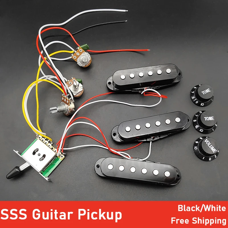 elektrische gitarre pickup kabelbaum prewired 5 weg schalter 2t1v sss pickup für st elektrische gitarre schwarz weiß free global shipping
