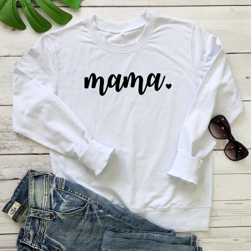 Mama Heart 100% хлопок свитшот Повседневный Женский с длинным рукавом графический для
