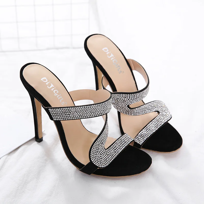 

Shoes Women Beige Heeled Sandals Big Size Slippers Casual Pantofle Glitter Slides Soft Black Thin Luxury 2021 Jelly High Rubber