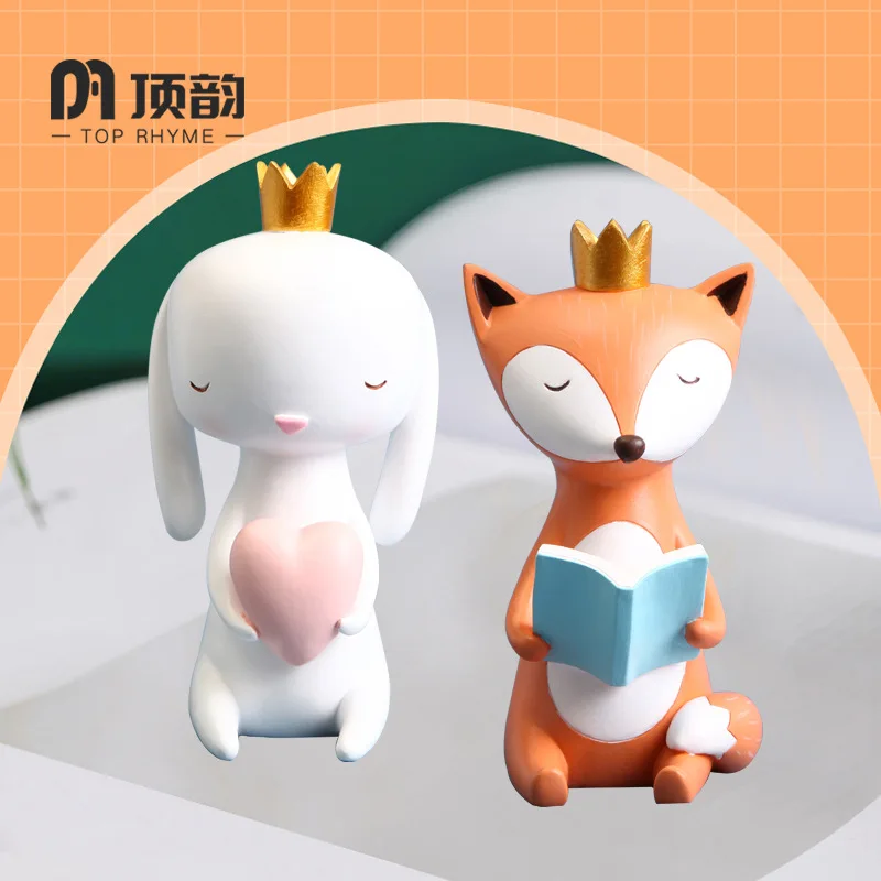 Креативная статуя лисы и кролика из смолы скульптура ремесла простые украшения