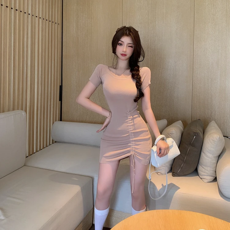 C2674 Новинка 2020 летнее женское модное облегающее короткое платье на шнуровке с