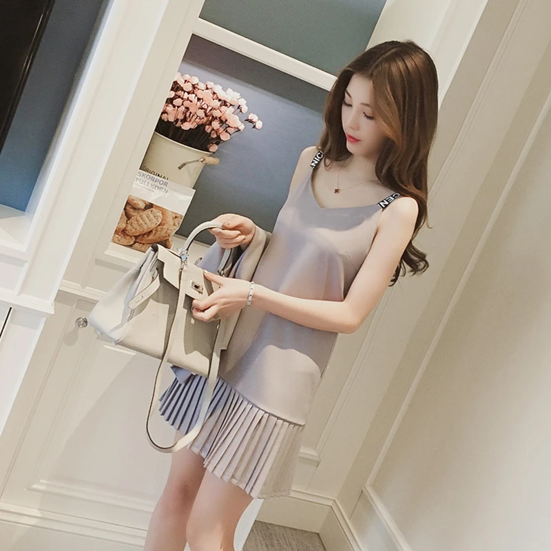 

Summer New Spring 2020 Fashion Women's Leisure Suit + Pleated Condole Belt Vest Coat Dress Suit Two-Piece Outfit Female YXR287