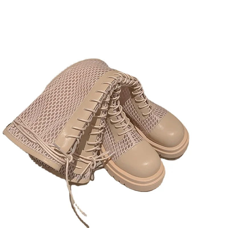 

Дизайнерские брендовые роскошные женские ботинки QPLYXCO из 2021 натуральной кожи, сетчатые, на молнии, сезон весна-лето, Крутые ботинки на толст...