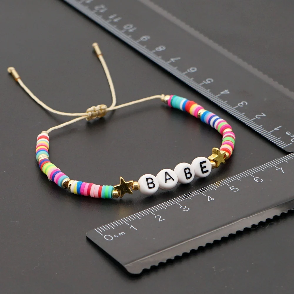 Go2Boho детка браслеты с буквами для женщин 4 мм Heishi Полимерная глина бусины