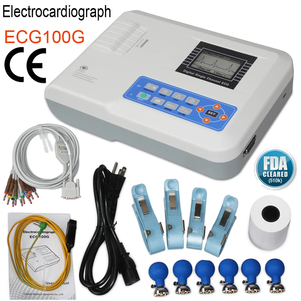 

Hot CONTEC ECG100G Portable 1Channel 12Leads ECG EKG Machine +Printer Electrocardiograph