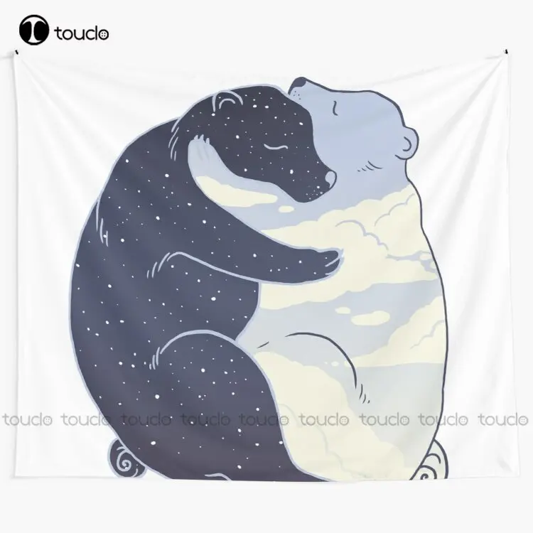 

Day And Night Bear Bears Day Night Stars Space Clouds Sky Hug Cute Tapestry Cute Tapestry Custom Decoration Wall Hanging