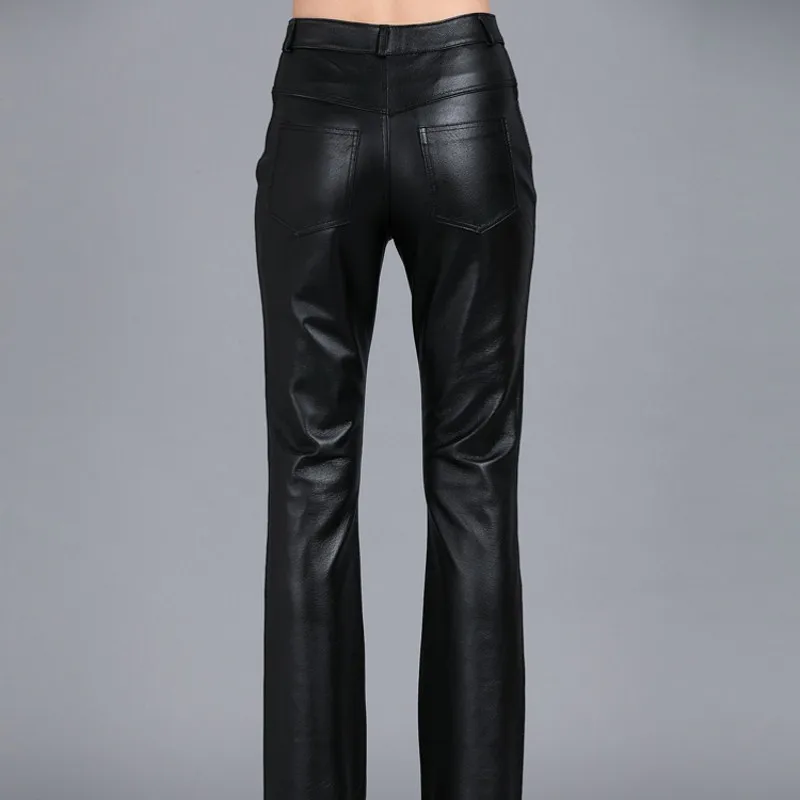 Новинка 2020 элегантные женские облегающие брюки из натуральной кожи размера плюс