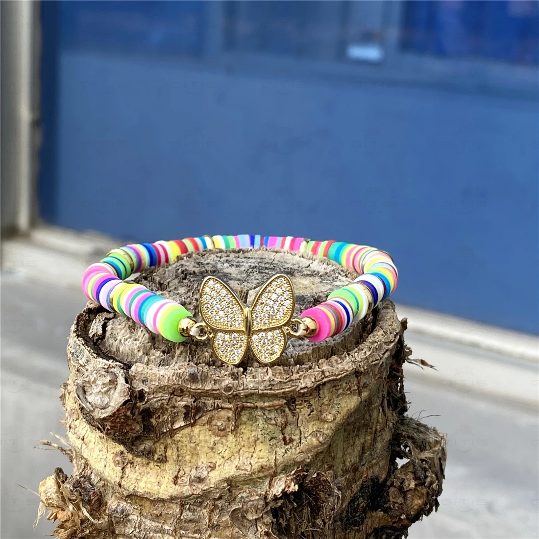 

Trendy AAA Cubic Zirconia Hot Butterfly Bracelet Boho Bracelet Women Handmade Polymer Clay Mixed Color Popular Wristband Jewelry