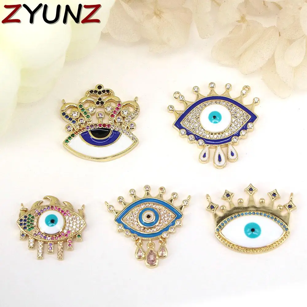 

5PCS, Gold Color Crown Eye Pendants Jewelry Making CZ Crystal Charms Pendant For Women Punk Necklace Supplies Jewelry