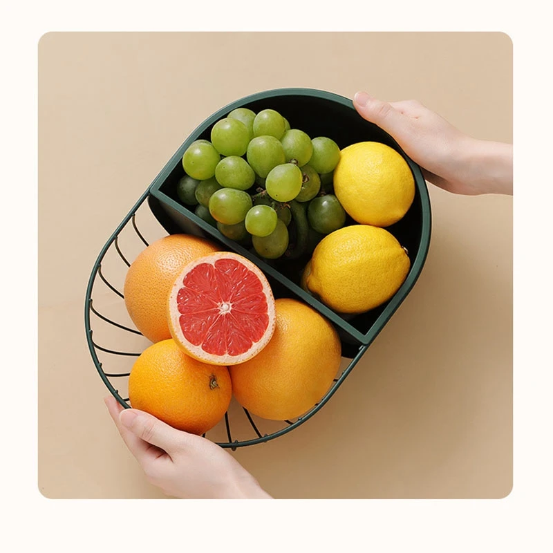 

1 Pcs Metal Fruit Vegetable Snack Tray Kitchen Drain & 1 Pcs Bathroom Wall Punching-Free Hair Dryer Storage Rack