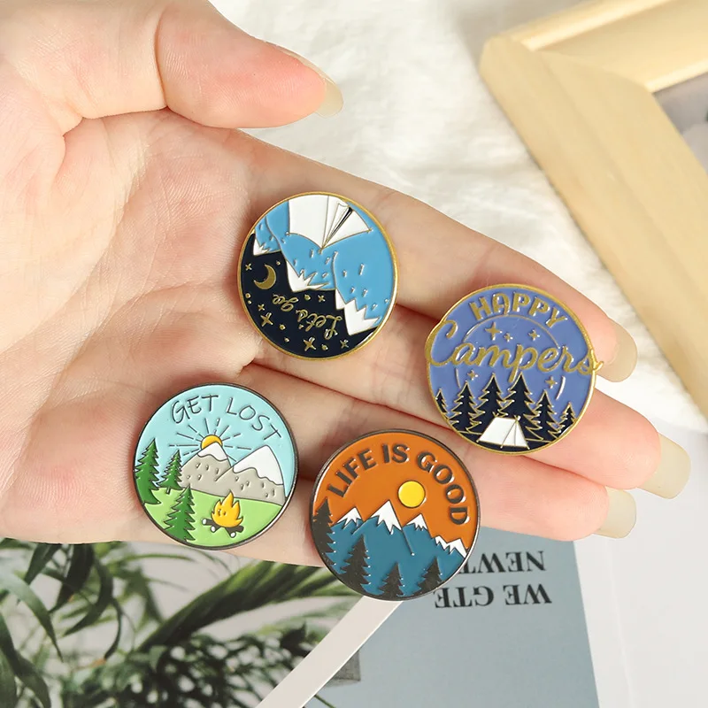

Outdoors Mountain Starry Night Enamel Pin Wild Camping Hiking Brooches Bag Clothes Lapel Pin Adventure Badge Jewelry Gift