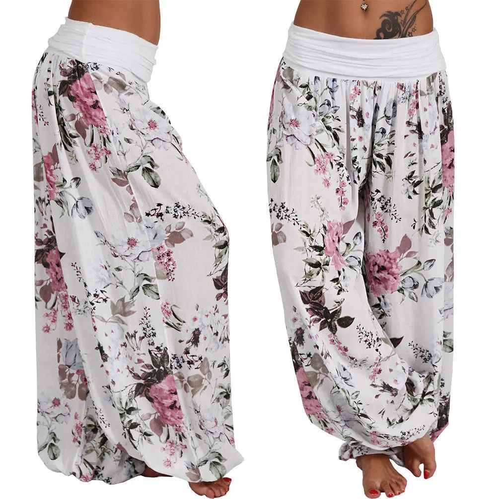

Women's Wide Leg Pants, Trousers Printed Flower, Flowing Loose Wide Waistband Oversized Leggings for Dance Casual