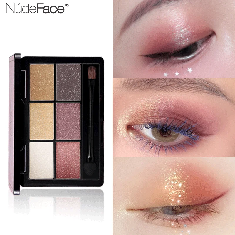 6 цветов Палитра теней для век Блеск глаз Красота глазированный корейский стиль