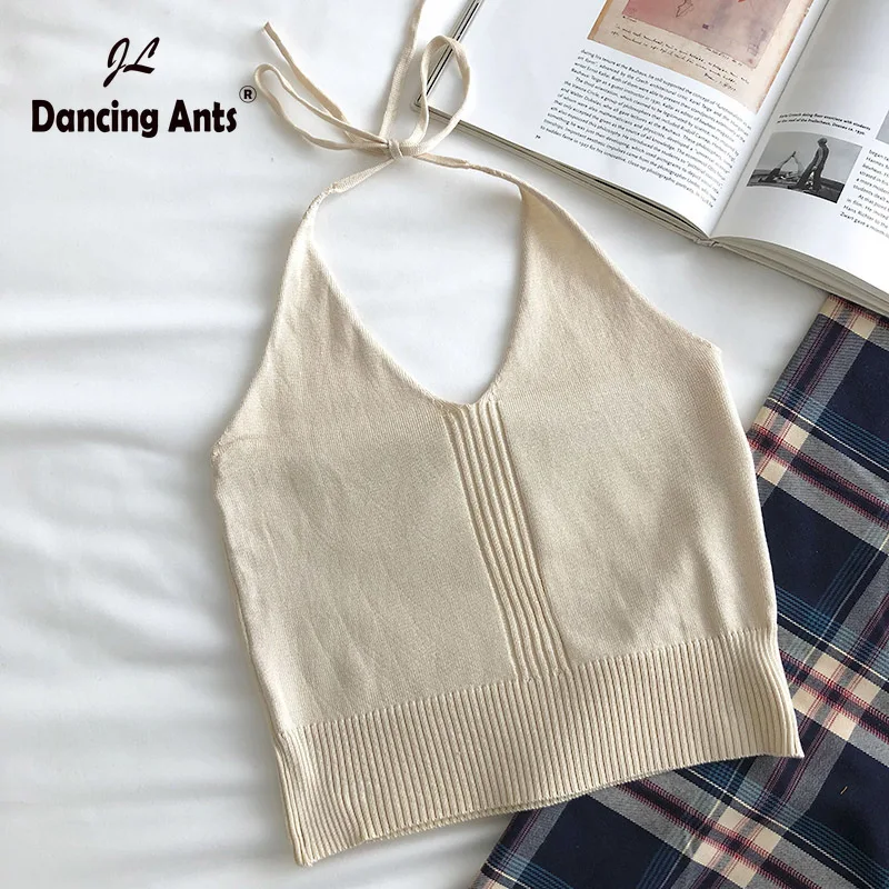 Майка женская облегающая однотонная пикантный укороченный топ с лямкой на шее