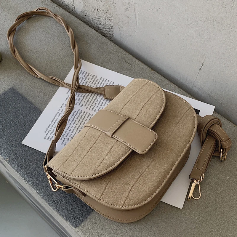 

2020 Autumn Winter Double Shoulder strap design Women Shoulder Bag Women Handbag Pu Leather Belt Strap Women Solid Color Bag