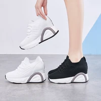 casual women sneaker wedge shoes for women fashion breathable mesh pumps new lace up platform black white shoes woman sneakers
