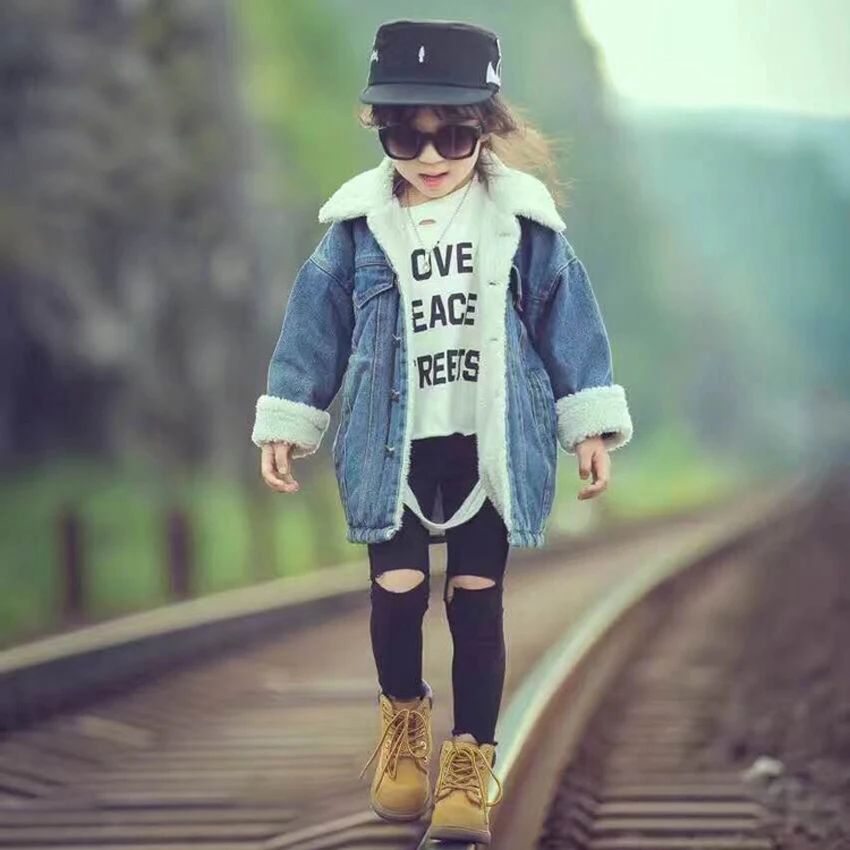 Детские джинсы зимняя флисовая куртка для мальчиков и девочек ветровка