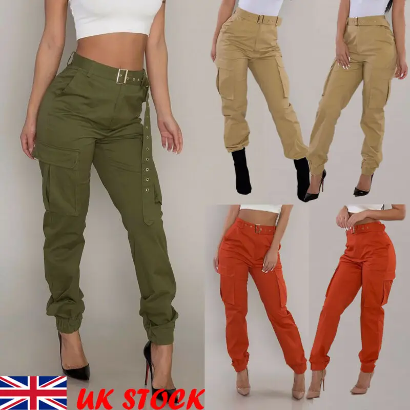 

Женские повседневные брюки-карго с высокой талией, свободные однотонные черные брюки цвета хаки с карманами и эластичным поясом