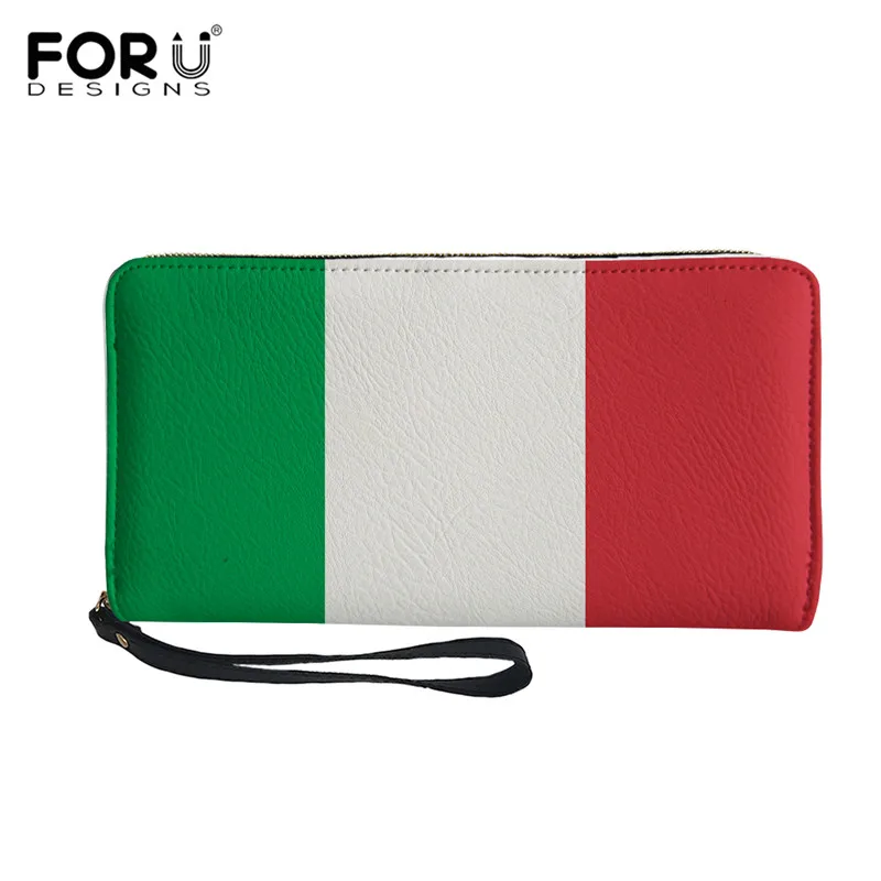 

FORUDESIGNS Luxury Purse With Zipper Italian Flag Printed Women Long PU Leather Wallet Boys Girls Coin Money Bag For Unisex New