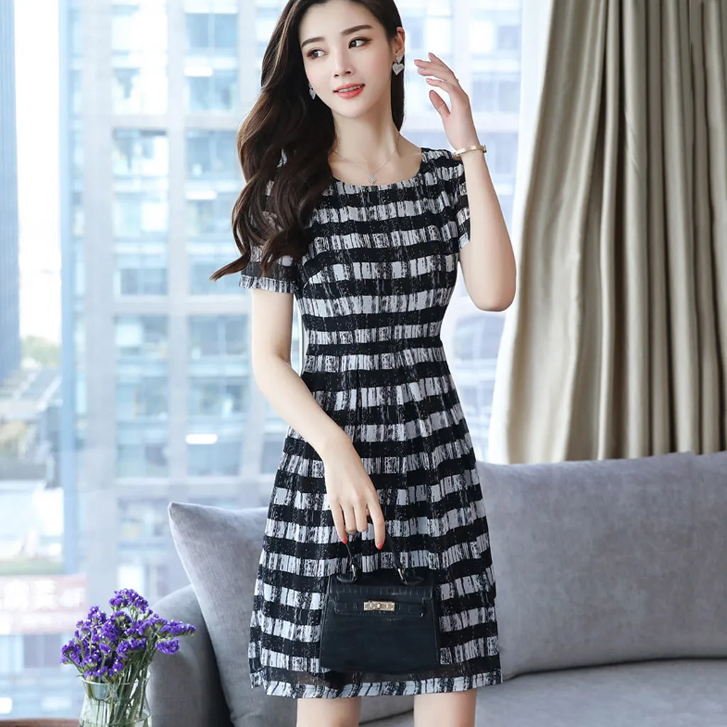 SAGACE элегантные женские платья в полоску с круглым вырезом платье коротким