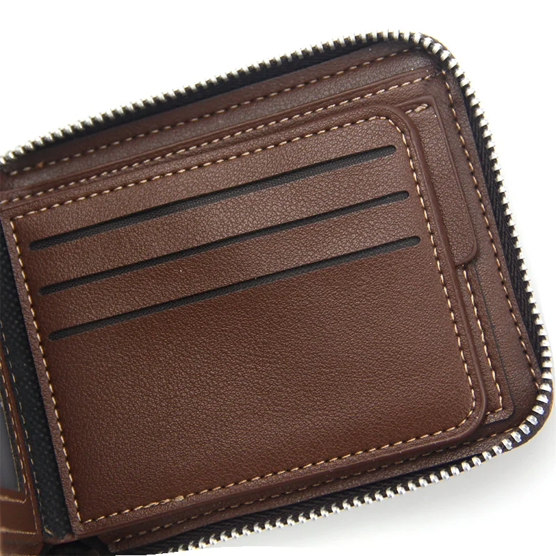 MenBense Retro Letter Print Short Wallets Zipper Card Holder Money Bag PU Leather Business Male Purse Small Handbag