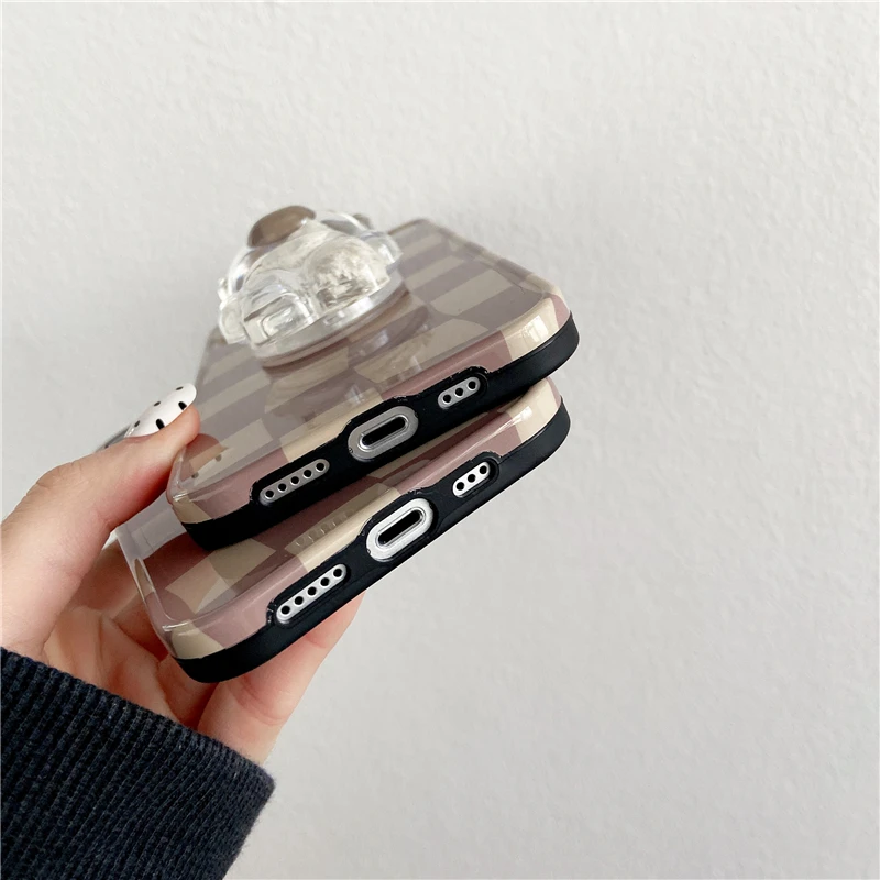 Корейский Клетчатый милый мягкий чехол для телефона с подставкой в виде облака и