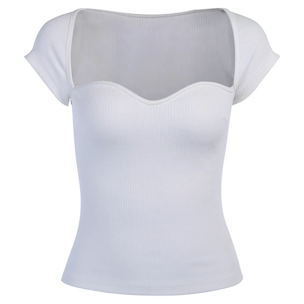 

Sexy Y2K White T-Shirt Women Crop Tops Summer Fashion Casual Short Sleeve Slim Basis Tees Pullover Female Clothes Spring 2021