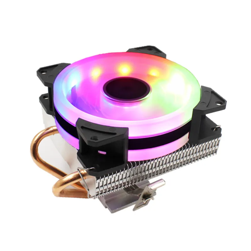Aurora Light 90mm RGB светодиодный кулер охлаждения процессора 2 heatpipe cpu вентилятор 3Pin ПК охлаждения 90 мм вентилятор радиатора для LGA/775/1158/1366/AM4/AM3/AM2+/AM2 - Цвет лезвия: Aurora Light 90mm