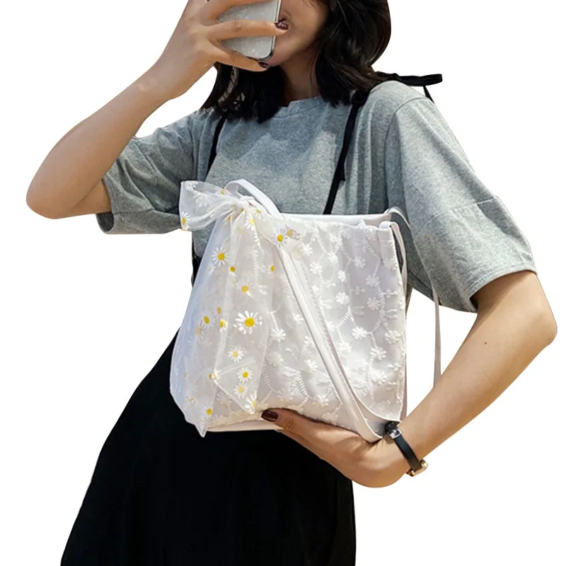 Женская летняя пляжная сумка модная Цветочная кружевная на плечо из