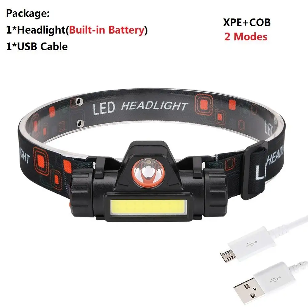 Built-in Battery Sanyi COB XPE светодиодный мини-налобный фонарь с 7 режимами usb для зарядки, фонарь для кемпинга, охотничий фронтальный Головной фонарь с аккумулятором 18650 - Испускаемый цвет: Built-in Battery