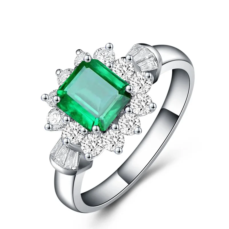 PANSYSEN New Arrival Vintage 925 Sterling Silver Jewelry Ring Natural Emerald Gemstone Diamond Rings for Women Size 5-12