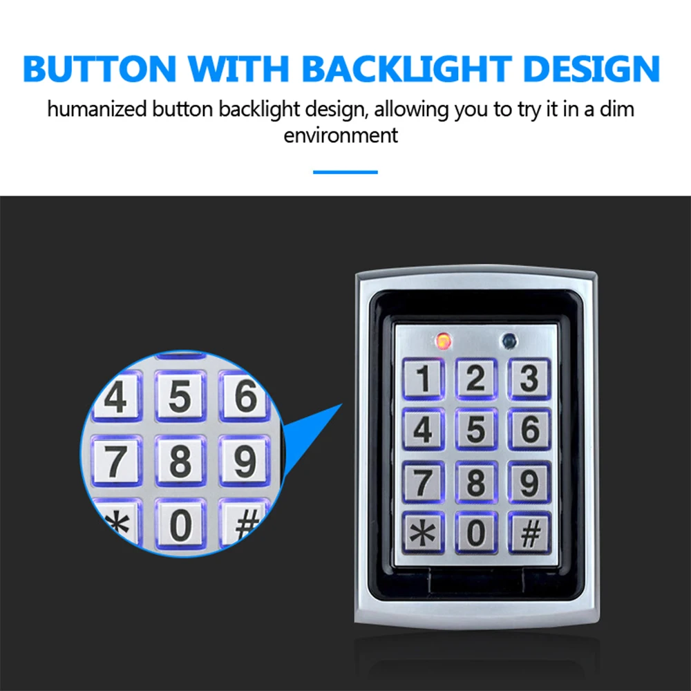 

RFID Metal Access Control Card Reader Keypad 2000 Users 125KHz Card Reader Keypad Key-Fobs Door Access