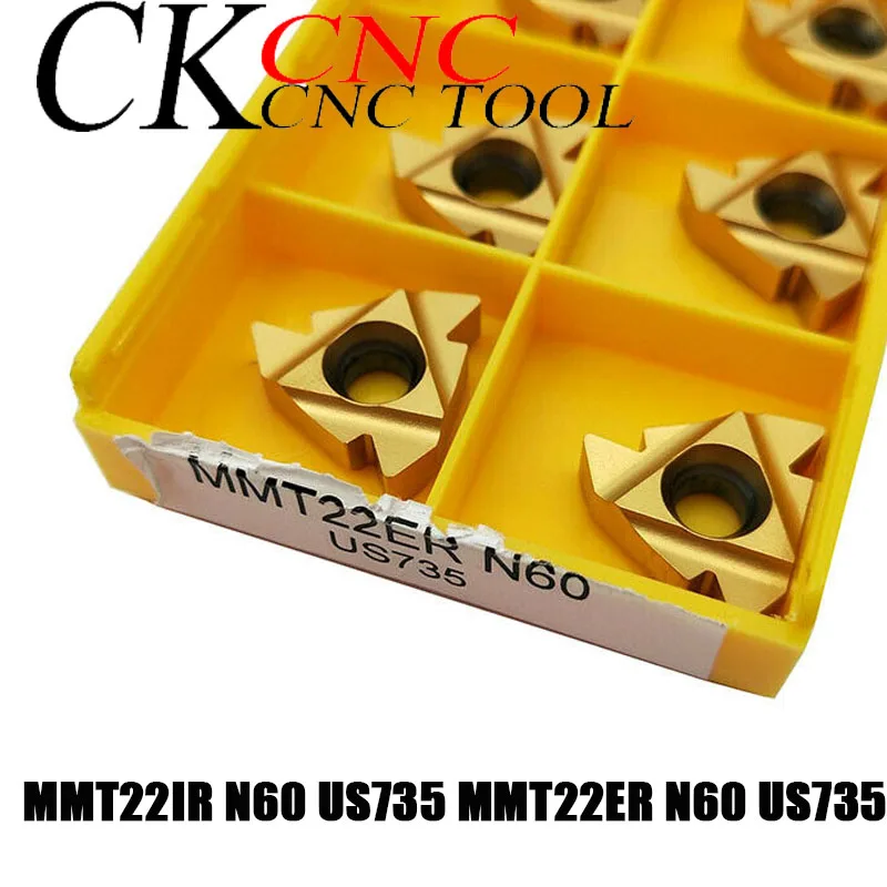 

10PCS MMT22IR N60 US735 MMT22ER N60 US735 3.5-6mm Thread cutting insert 22ER 22IR CNC turning thread carbide insert for SER/SNL